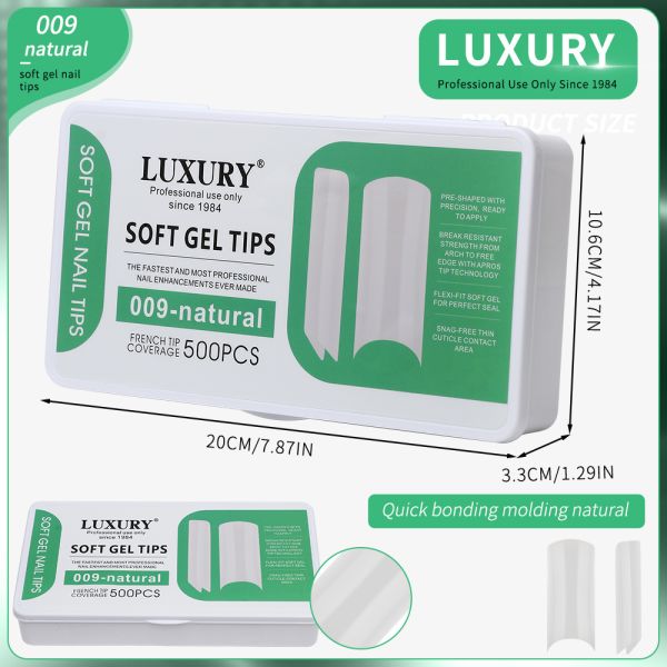 Luxury 500PCS Medium Square Nail Tips Set Clear Soft Gel False Nails Suitable for Women DIY Fake Nails