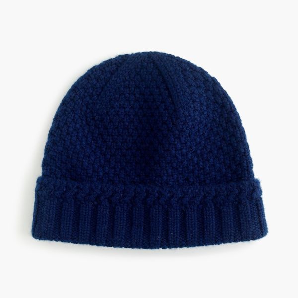 MEN'S 100% CASHMERE KNITTED BEANIE HAT IN SEED STITCH