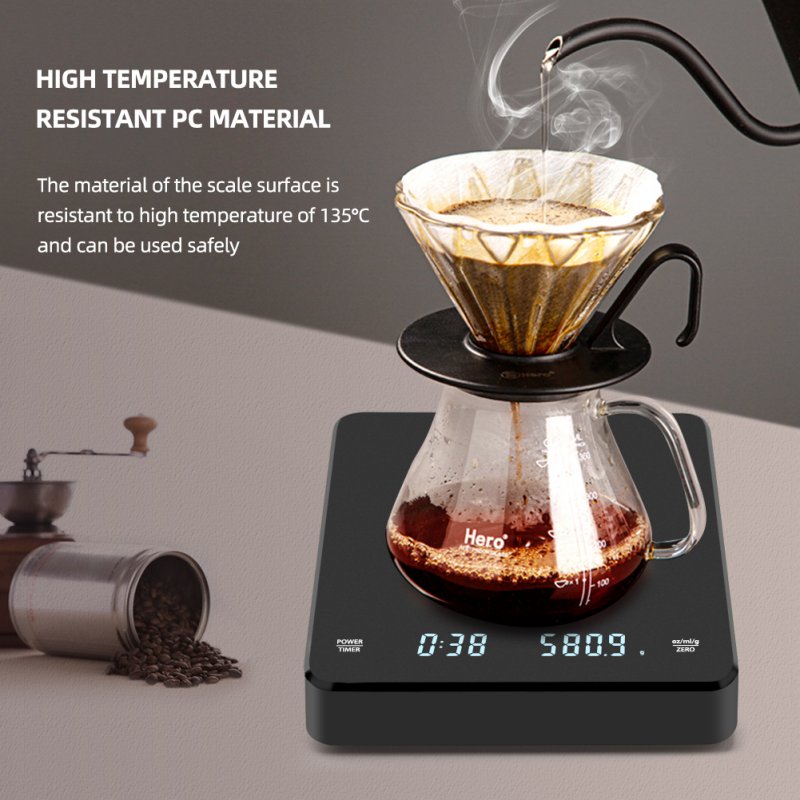 High Precision 0.1g Accuracy 3000g Capacity Coffee Scale with USB Charge and Digital Timer for Kitchen Use