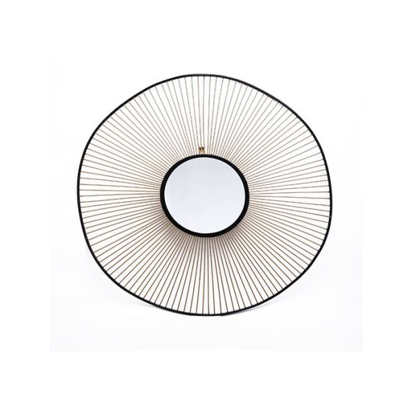 Decorative Black Gold Round Modern Sunburst Mirror