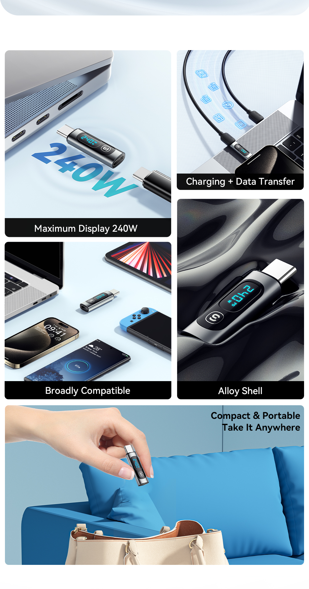 ESSAGER ES-OTG16 240W Type C To C USB OTG Adapter With Digital Display