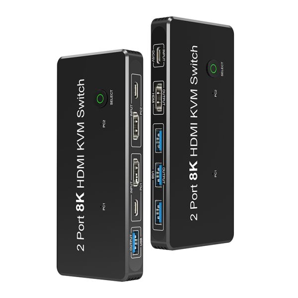 2 Port HDMI 2.1 KVM Switch with USB 3.0 2 Input 1 Output LED Indicators Female-Female