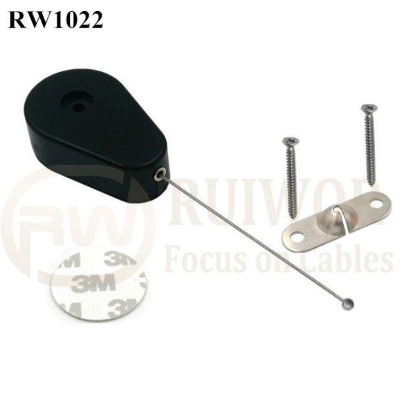 RW1022 Drop-Shaped Retractable Security Tether Plus 10x31MM Two Screw Perforated Oval Metal Plate Connector Installed By Screw