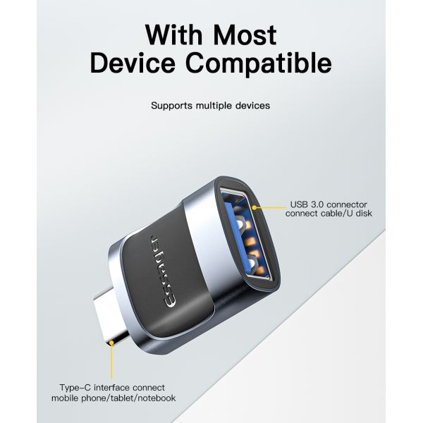 Essager Small 3A Fast Charging USB Female to Type-C Male OTG Adapter USB 3.0 Adaptor for Multiple Devices