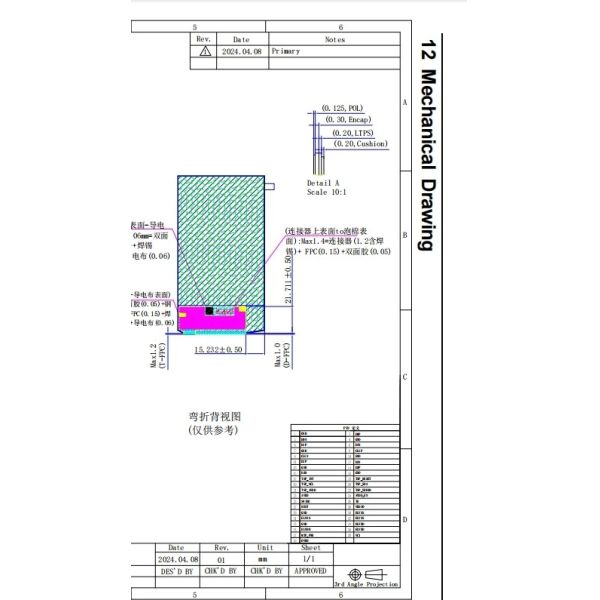 5.48 Inch Amoled Display module 1080×1920 dot Low Power with mipi interface