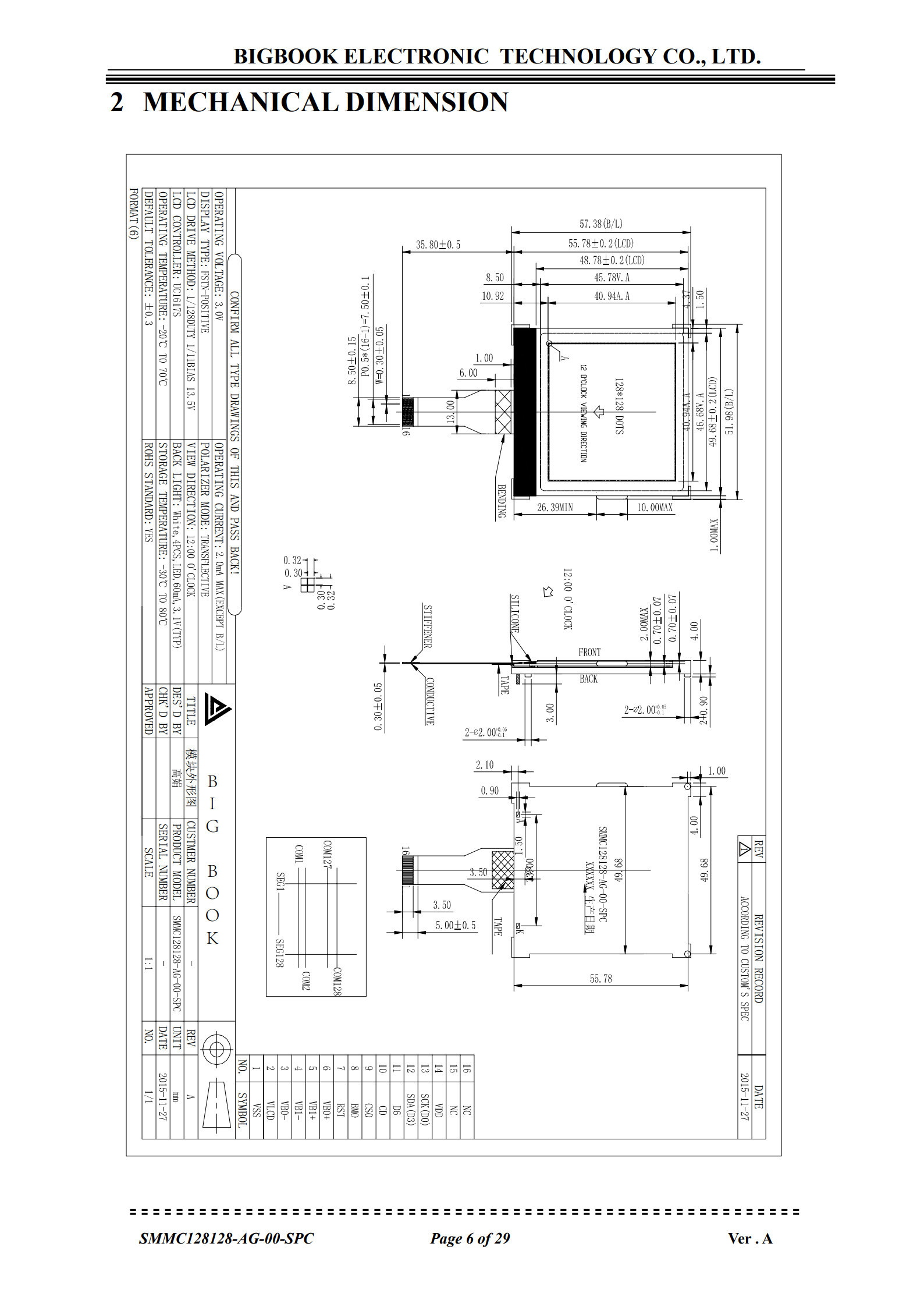 Custom Segment LCD Display 128x128 DOTS FSTN Positive Transflective