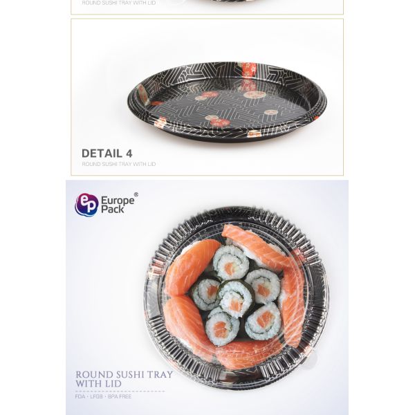 Europe-Pack Wholesale cheap disposable round plastic tray with clear lid