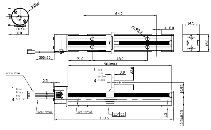 12V Drive 15 mm Stepper Motor Screw With Nut Slider 2 Phase 4 Wire Lead Slider Stepper Motor