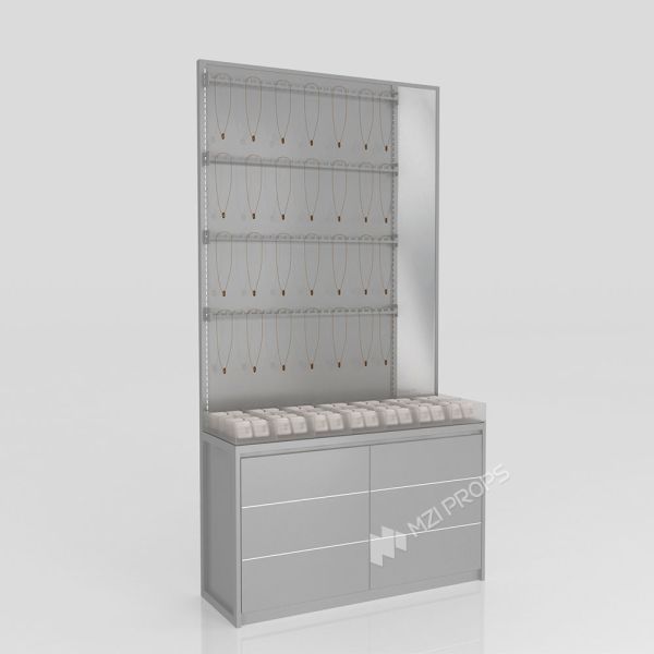 GDR08-SP02 Cosmetic Display Shelf with Gray Velvet Headband Cylinders and Efficient Storage for Cosmetics Retail Stores