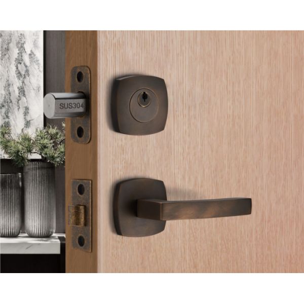 Amertop Brass Door Handle Lever with Modern Contemporary Art Design for Home Bedroom or Bathroom Privacy