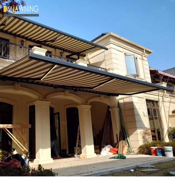 retractable awning fold arm full cassette awning LED aluminum frame awning