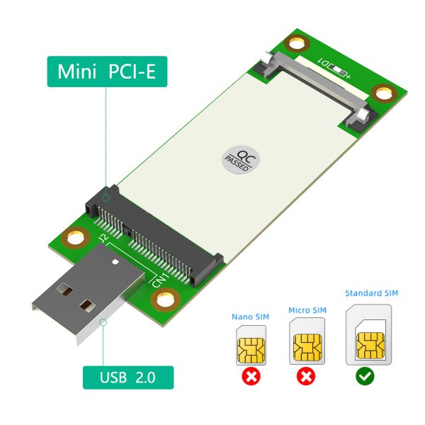 Mini PCI-E to USB Adapter with SIM Card Slot for WWAN/LTE Module - Plug & Play and Compact 31*80mm Size