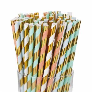 China Gold Foil Jumbo Paper Straws , Eco - Friendly Paper Straws For Restaurants on sale