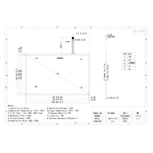 5W Custom 4.3 Inch to 22" 5W Resistive Touch Panel With USB Cable and Controller
