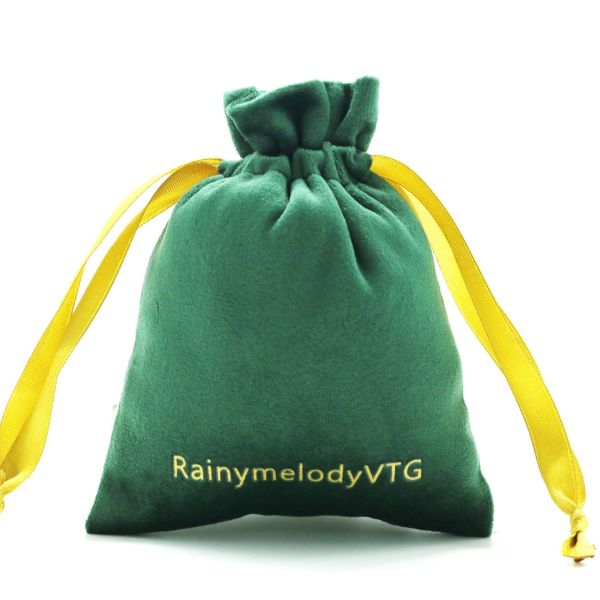 Quality Green Velvet Gift Pouch , 10x15cm Jewelry Drawstring Gift Bags for sale