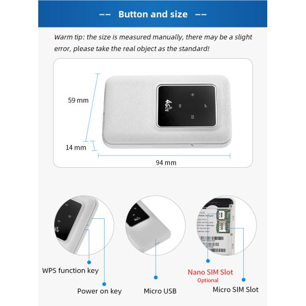 4G LTE Pocket WiFi Router Unlocked Wireless Modem With Sim Battery
