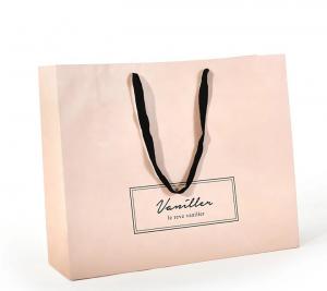 Buy cheap Flat Cotton Handle Custom Design Paper Bags , Printed Paper Shopping Bags Pink Color product