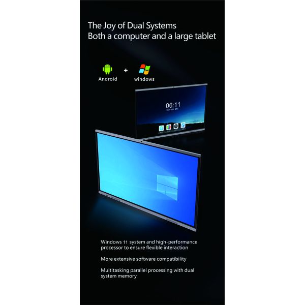 65 Inch 4K HD Screen Standard Interactive Board with Android 14.0 and 350cd/m2 Brightness for Education and Meeting