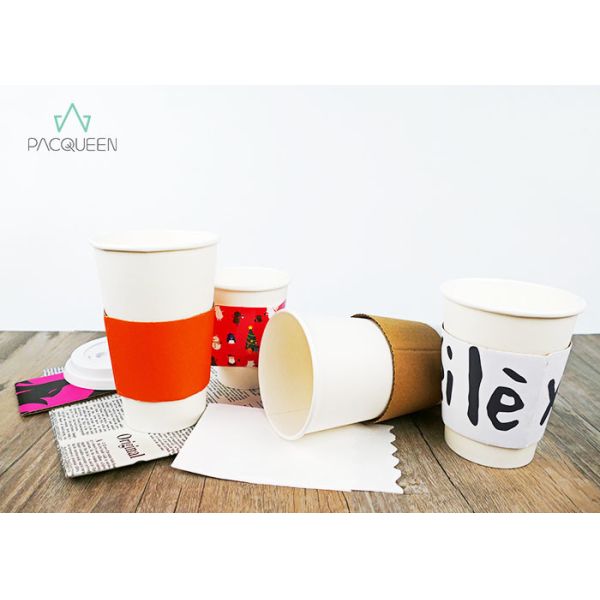 Disposable Brown Kraft / White Paper Cup Sleeves Durable User Friendly