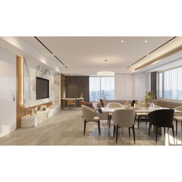 Marble-Style Stainless Steel TV Cabinet With LED Illumination And Multiple Storage