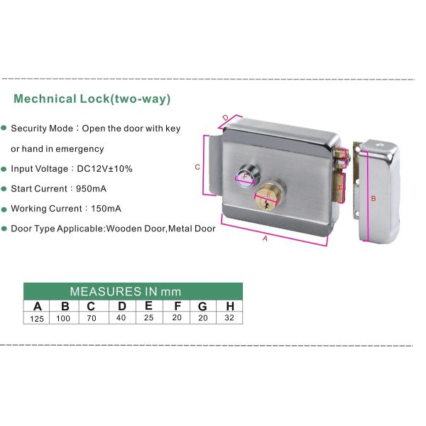 Double Cylinders Elecrtic Rim Door Lock Fail Secure Plating 12V With Push Button