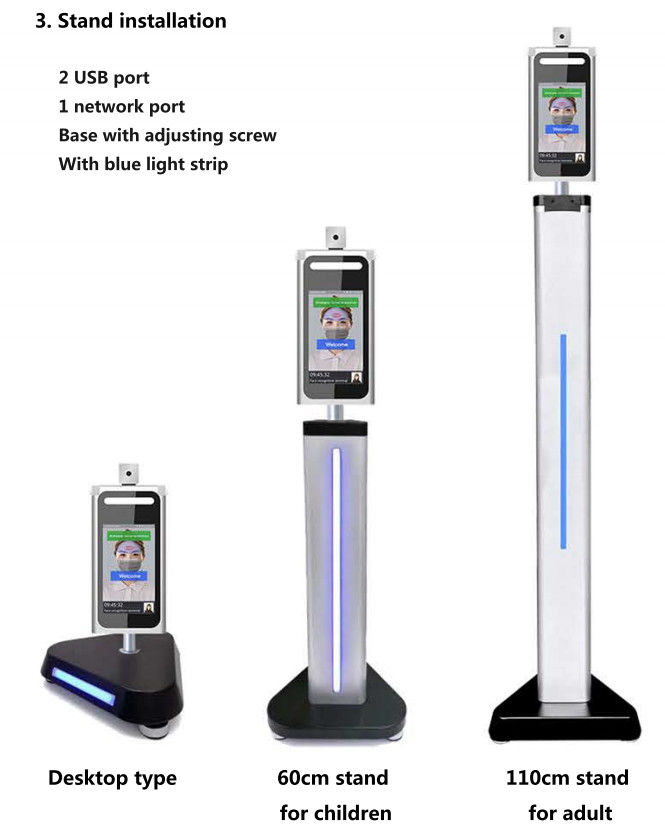 Non Contact 20W IP54 0.2 Seconds Wall Moutned Face Recognition Thermometer Outdoor Use
