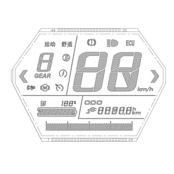 Corner Cut Monochrome LCD Panel TN Type , speedometer lcd display For Odo Meter