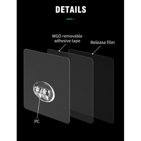 Transparent 5kg Self Sticking Wall Hooks 7x7cm PVC sticker Resin Material