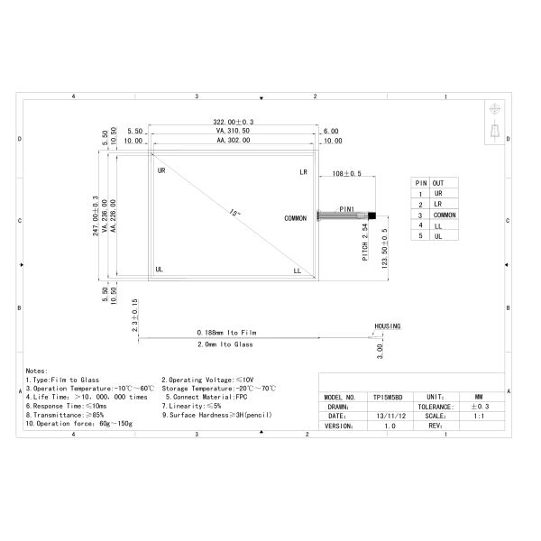 PET Panel 15 " Pure Flat 5 Wire Resistive Touch Panel Screen With USB Cable