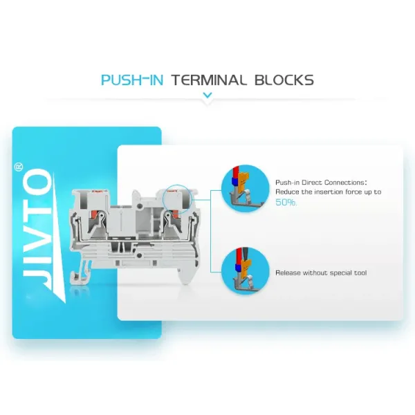 PT16 Din Rail Push-In Terminal Block, 16mm² Electrical Feed-Through Cable Plug Screwless Terminal Strip Wire Connector