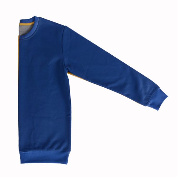 Blue Yellow Plain Crew Neck Sweatshirt