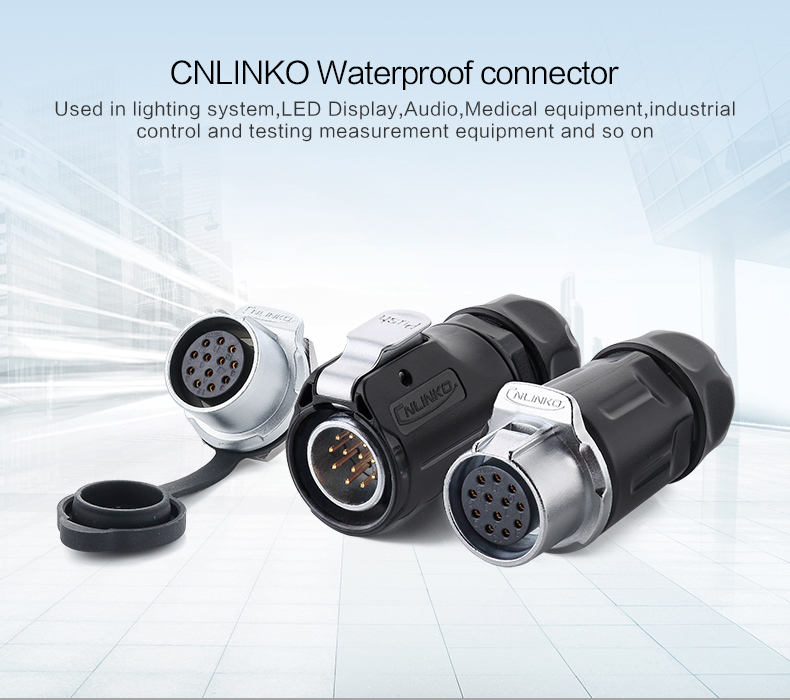 CNLINKO M20 IP68 Waterproof 12 Pin Connector Welding Cable 12 Volt Panel Mount Female Connector
