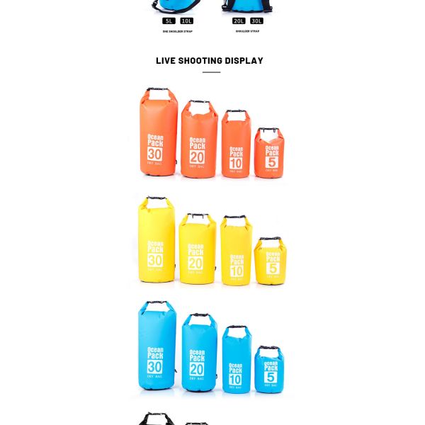 Black Blue Dry Bag Backpack Waterproof 5L / 10L / 20L / 30L Lightweight Backpack