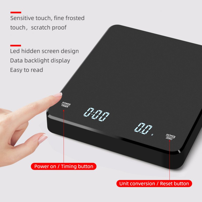 High Precision 0.1g Accuracy 3000g Capacity Coffee Scale with USB Charge and Digital Timer for Kitchen Use