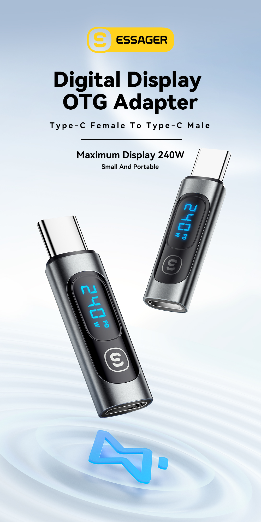 ESSAGER ES-OTG16 240W Type C To C USB OTG Adapter With Digital Display