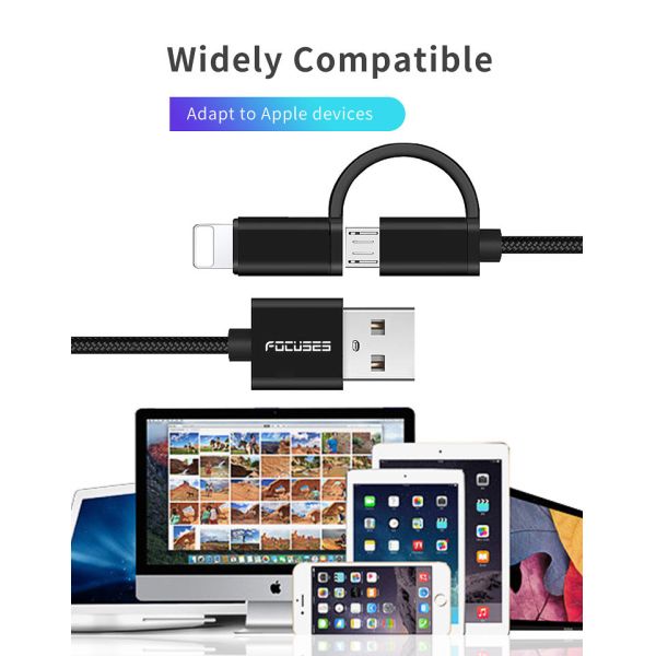 Data Transmission 6ft 10ft Multifunctional USB Cable Lightning Micro USB Cable FCC
