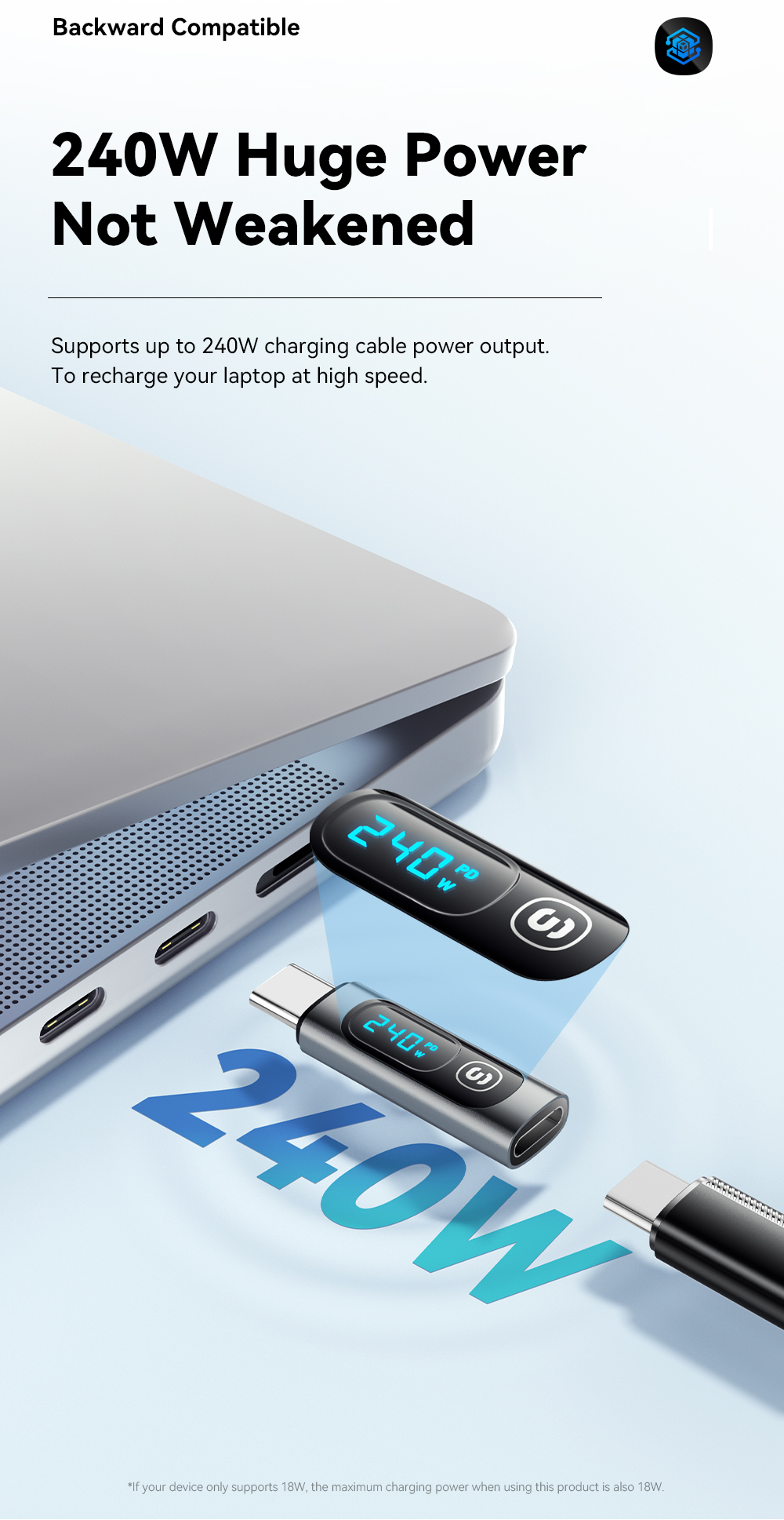 ESSAGER ES-OTG16 240W Type C To C USB OTG Adapter With Digital Display