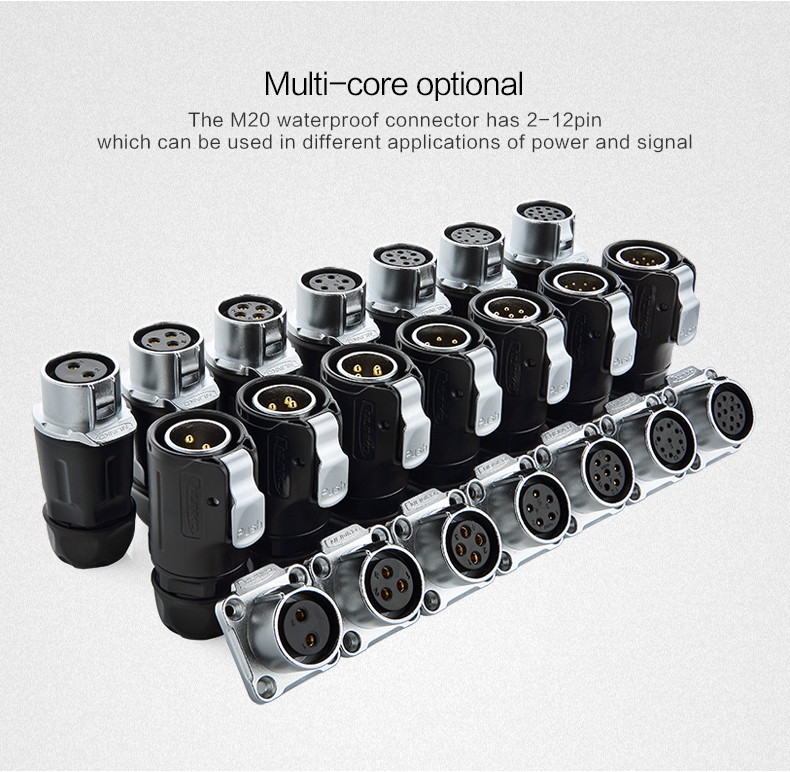 CNLINKO M20 IP68 Waterproof 12 Pin Connector Welding Cable 12 Volt Panel Mount Female Connector