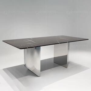 Arc White Luxury Marble Dining Table With Brushed Black Legs