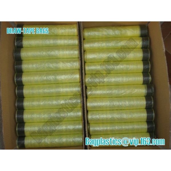 Heavy Duty Biodegradable drawtape, plastic drawstring heavy duty garbage trash roll bag,closure drawtape bag for garbage