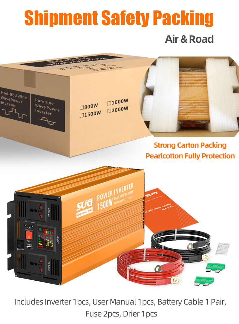 Portable Power Inverter 1500W Dc 12v To Ac 110v 60Hz Pure Sine Wave Inverter High Frequency